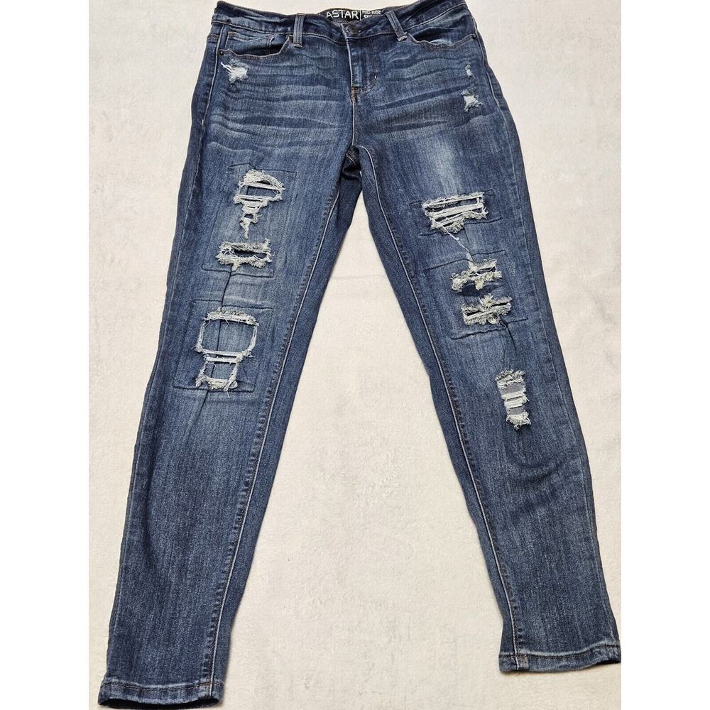 Vanilla Star Jeans Juniors 11 Mid Rise Skinny Jeans Distressed Faded Stretch